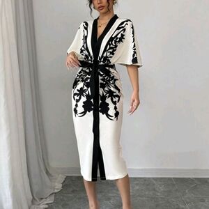 Women's Front Tie Short Sleeve Printed Casual Fitted Dress